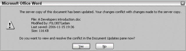 Server copy change notification dialog box