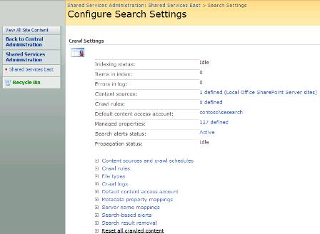 Configure Search Settings page