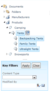 Screenshot of key filters list