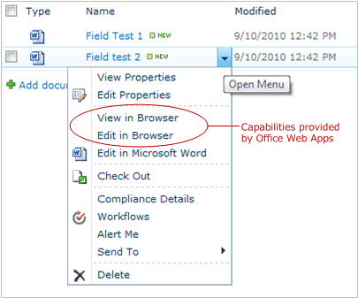 Capabilities provided by Office Web Apps
