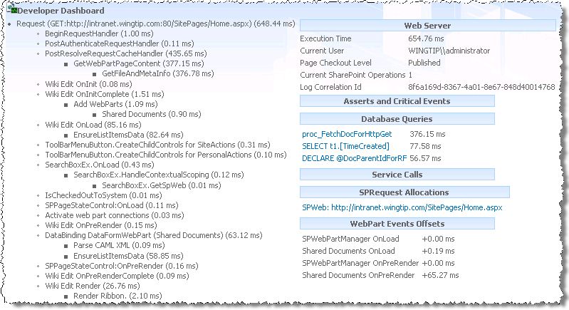 Screen shot of the Developer Dashboard