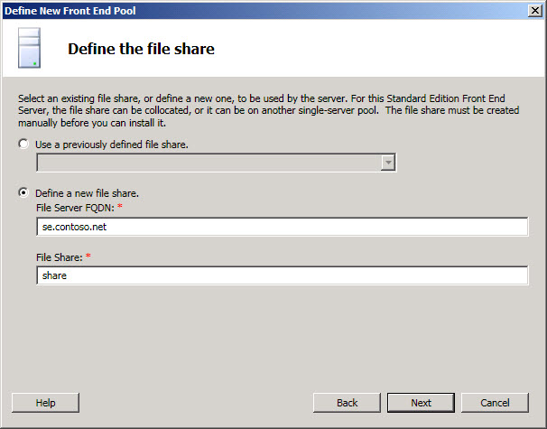 Standard Edition server define file share