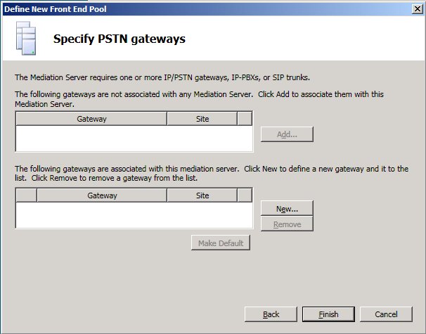 Front End Pool Specify IP/PSTN Gateways