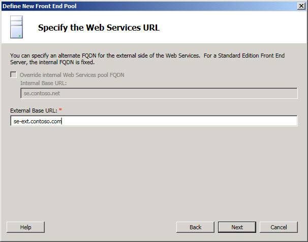 Specify Web Services URL dialog box