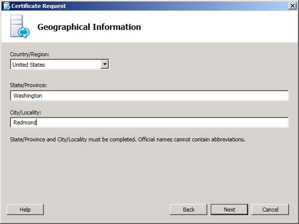 Geographical Information dialog box