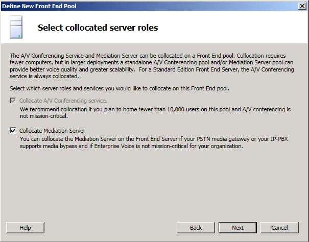Select Collocated Server Roles dialog box