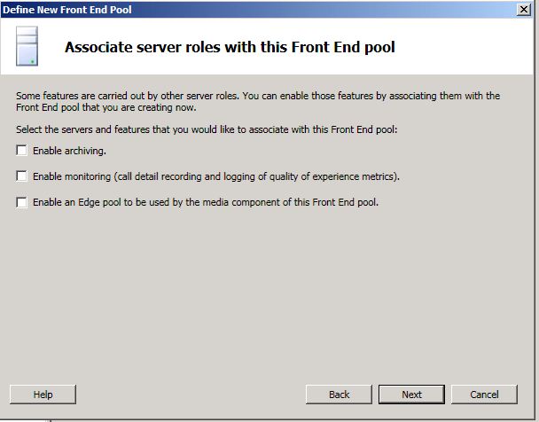 Associate Server Roles with Front End pool dialog
