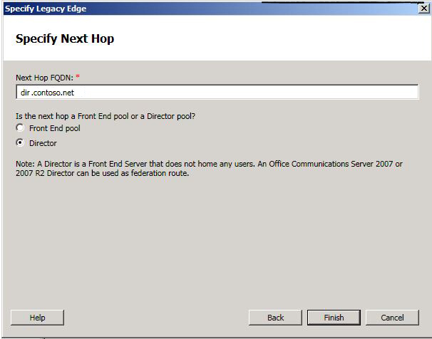 Specify Next Hop dialog box