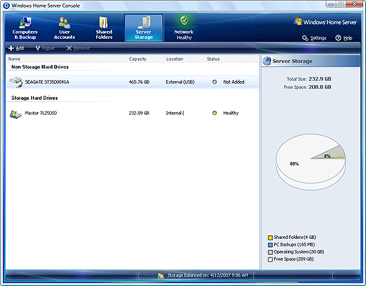 Screenshot for Server Storage