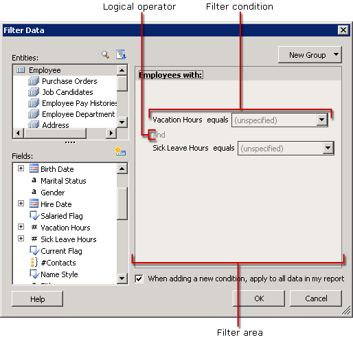 Filter Data dialog box