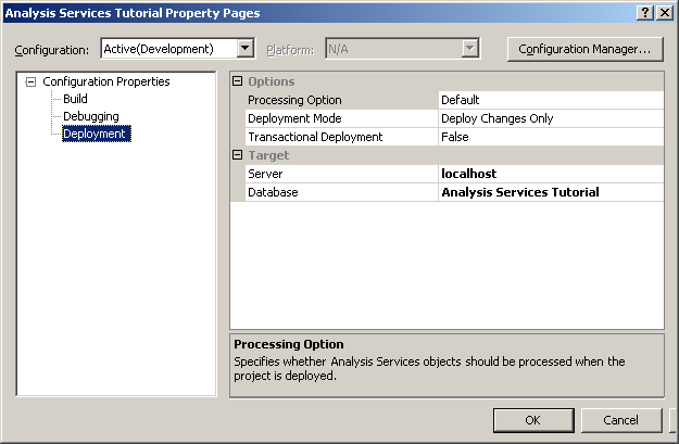 Analysis Services Tutorial Property Pages dialog