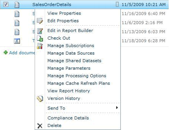 Menu commands for report server items