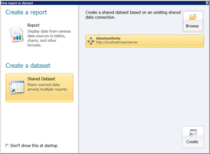 Report Builder in Shared Dataset Design View