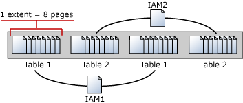 Index Allocation Map (IAM) pages managing extents
