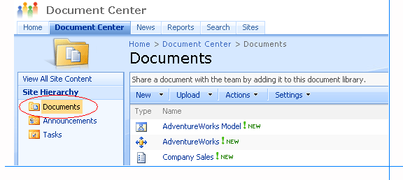 Sharepoint library with report server items