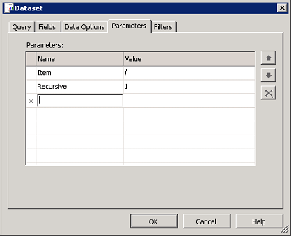 screenshot showing an XML dataset with parameters