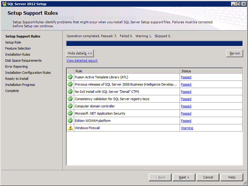 SQL Setup Support Rules with Firewall warning