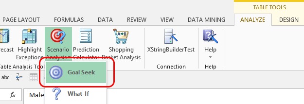Goal Seek button in Table Analysis tools