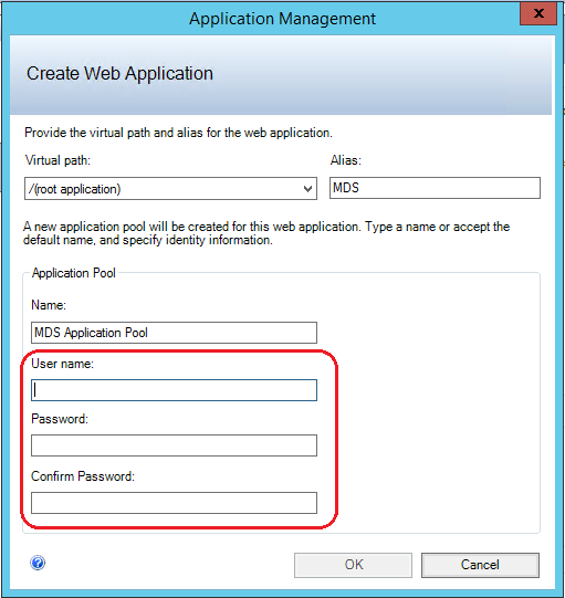 Create Web Application dialog box, Web Configuration page