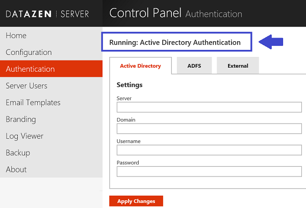Active Directory authentication option in Control Panel