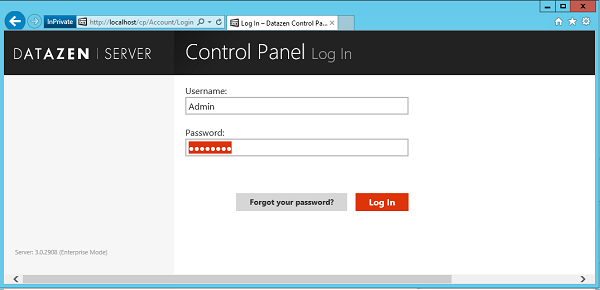 Login page for Datazen Control Panel