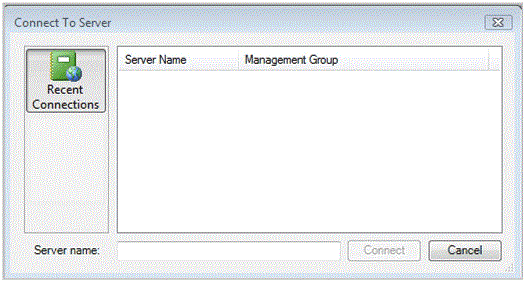 Dialog box to connect console to server
