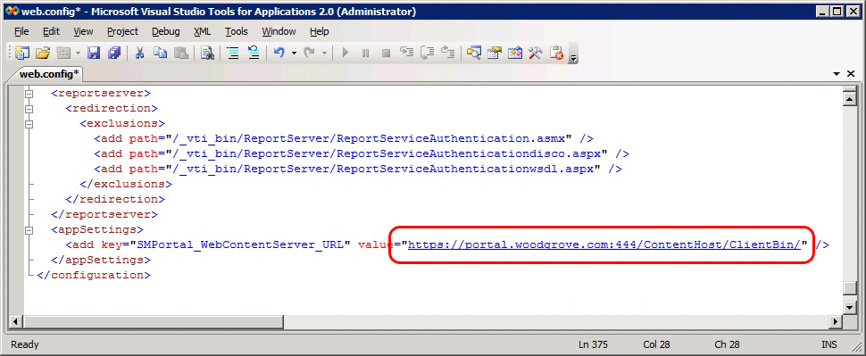 Editing SharePoint Web Config File for the WCS URL