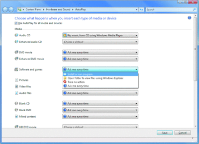 Figure 2 AutoPlay configuration on Windows Vista