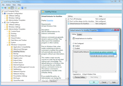 Figure 3 Disable autorun.inf files with Group Policy