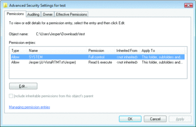 Figure 2 Only Local System and one other user have access to this folder