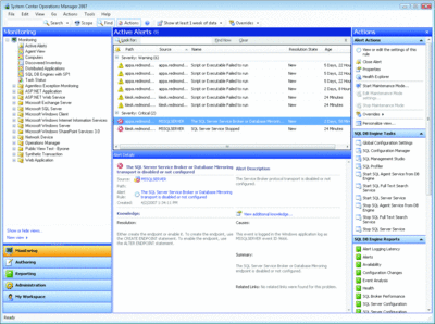 Figure 1 System Center Operations Manager 2007 provides a single interface for viewing alerts and managing resources from across the network