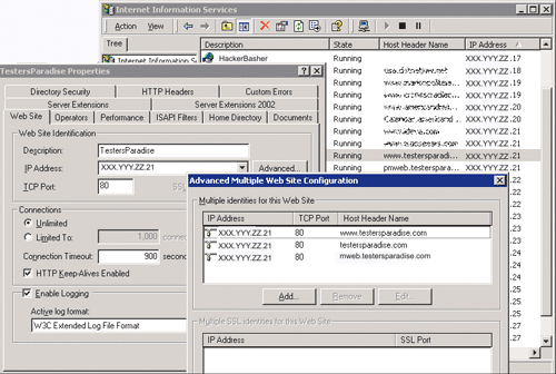 Figure 3 Host Header Definitions and IP Mapping in the MMC