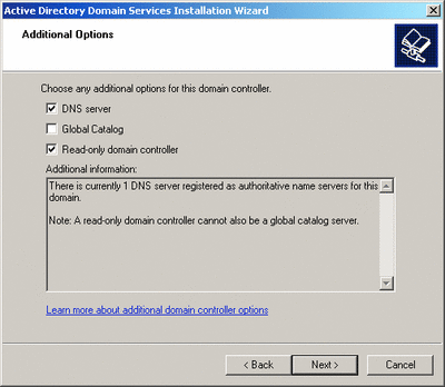 Figure 2 Installing the Read-Only Domain Controller