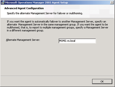 Figure 2b Microsoft Operations Manager 2005 Agent Configuration and Setup