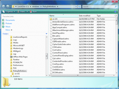 Figure 1 ADMX Files in Windows Vista
