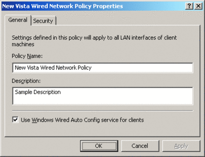 Figure 1 The default General tab of a Windows Vista wired policy