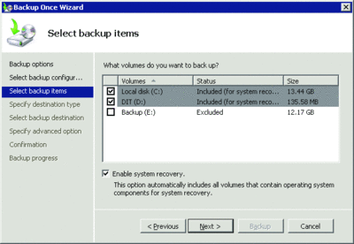 Figure 4 Selecting specific volumes to back up