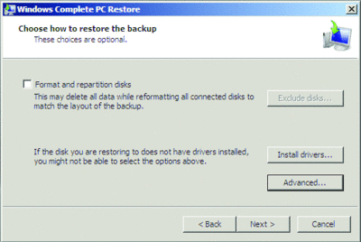 Figure 9 You can easily format and repartition disks before they're restored