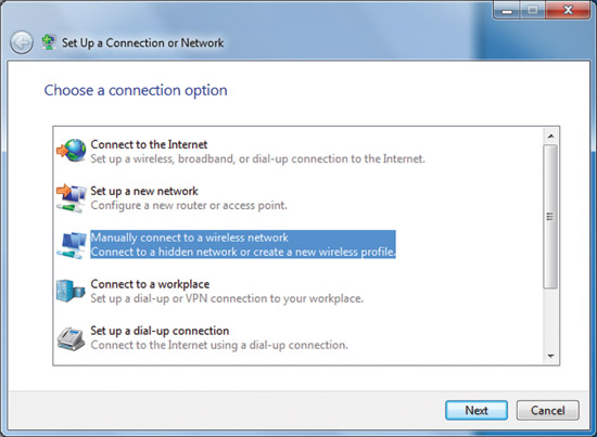 Figure 3 The Set Up a Connection or Network dialog box.