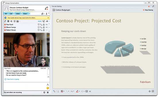 Figure 3 Audio, video and application sharing with Microsoft Lync