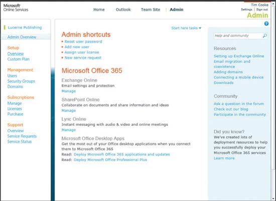 Figure 4 The Office 365 IT Management Dashboard