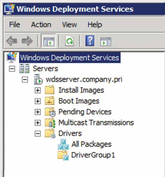The Windows Deployment Services Drivers node