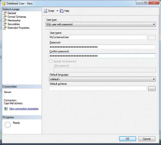 Create a contained SQL user with SQL Server Management Studio