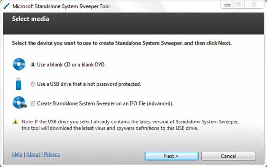 You can create boot media with Standalone System Sweeper