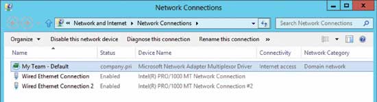 Checking Network Connections will show you your new team adapter