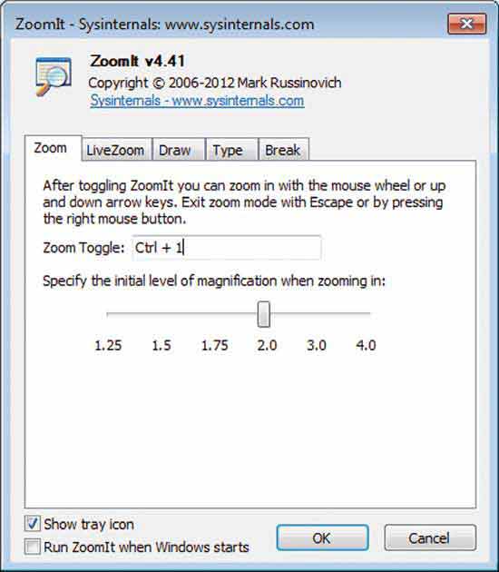 The first time you launch ZoomIt, you can configure its commands.