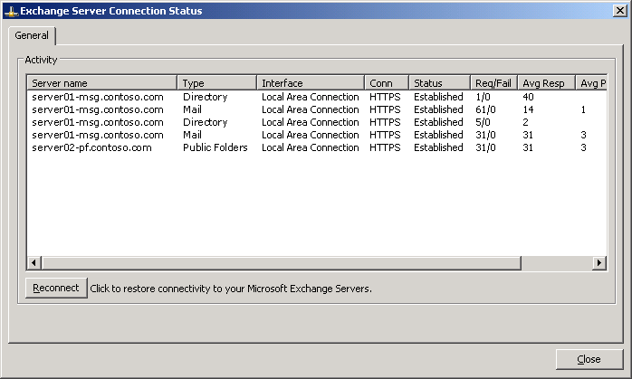 Exchange Server Connection Status