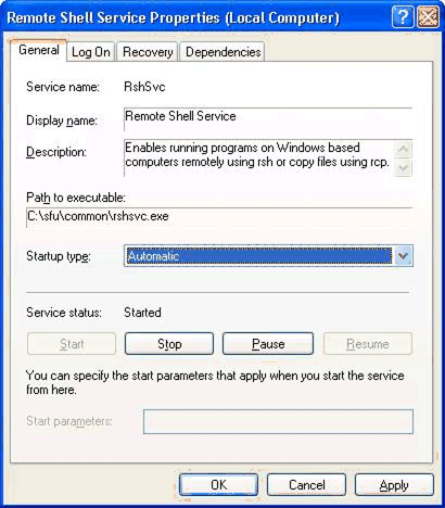Figure 2. Remote Shell Services Properties dialog box