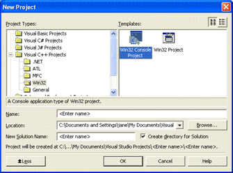Figure 4.1. The New Project dialog box allows you to create a new solution of a particular project type.