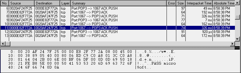 Figure 9.3: The POP3 client sending the user's password